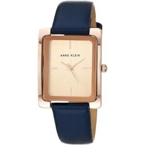 Women's Faux Leather Strap Crystal Lens Navy Blue/Gold Tone Buckle Closure Watch